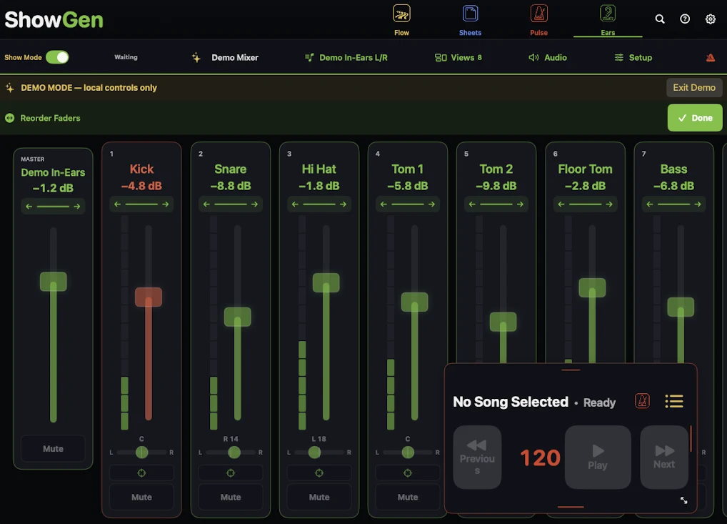 ShowGen Ears personal monitor reorder view