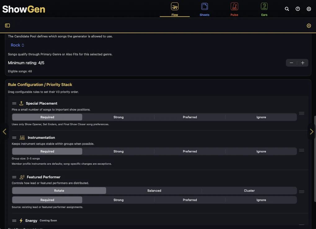 ShowGen Flow rules and generate interface
