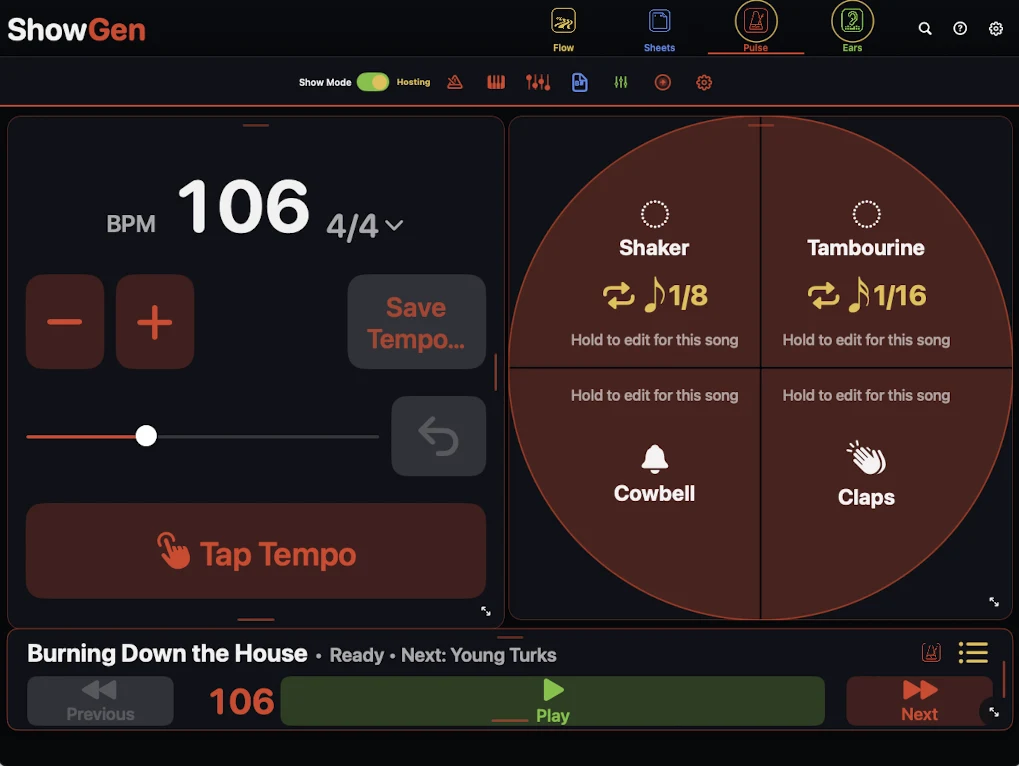 ShowGen Pulse playback controls