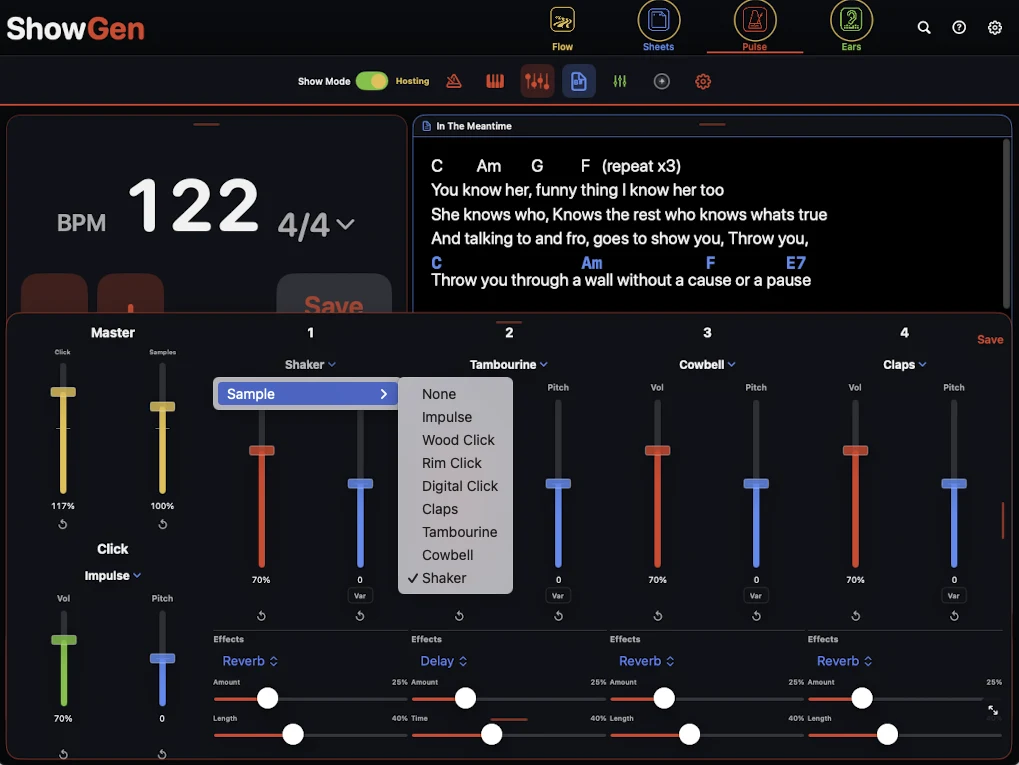 ShowGen Pulse mixer controls