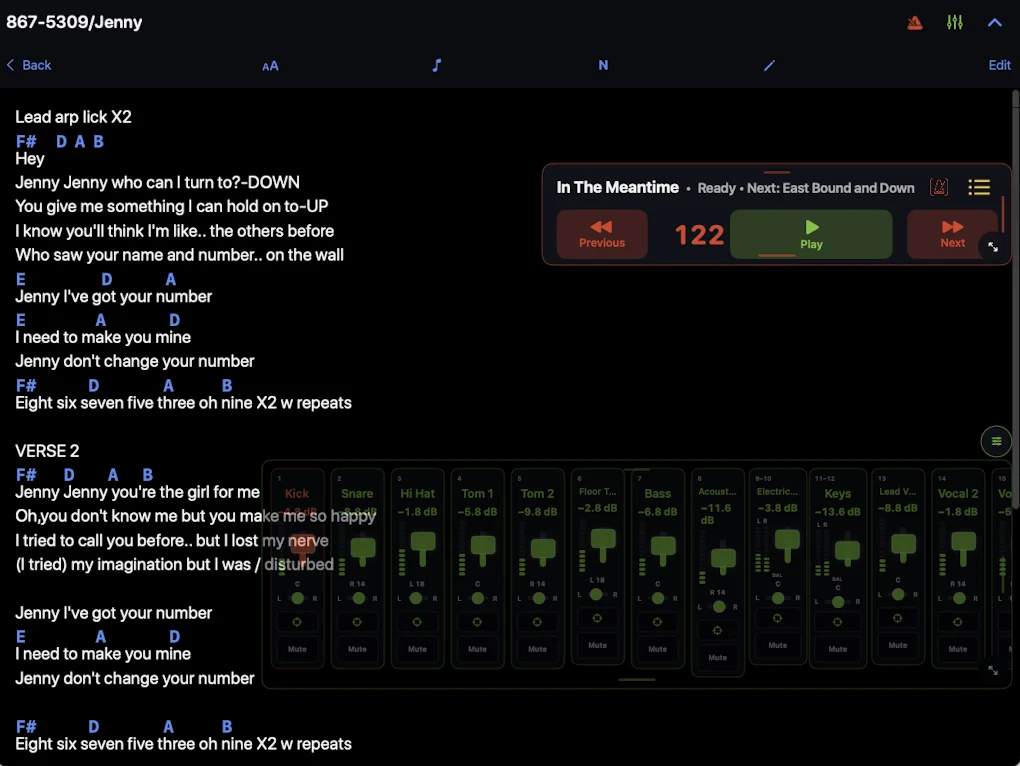 ShowGen Sheets chart view with mixer controls